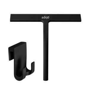 Adiqo 9" Silicone Shower Squeegee for Bathroom, Shower Doors, Mirrors - 100% Streak Free, Matte Black