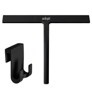 Adiqo 11 Inch Silicone Shower Squeegee for Bathroom, Shower Doors, Mirrors - 100% Streak Free, Matte Black