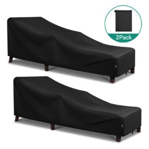 Adiqo Patio Lounge Chair Covers, Waterproof Outdoor Pool Chaise Lounge Covers 2 Pack, 70"W x 30"D x 26"H Black