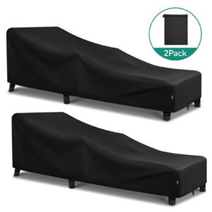 Adiqo Outdoor Chaise Lounge Covers Waterproof, Patio Lounge Chair Covers for Sun Lounger Pool Sunbathing 2 Pack, 80"W x 30"D x 26"H, Black