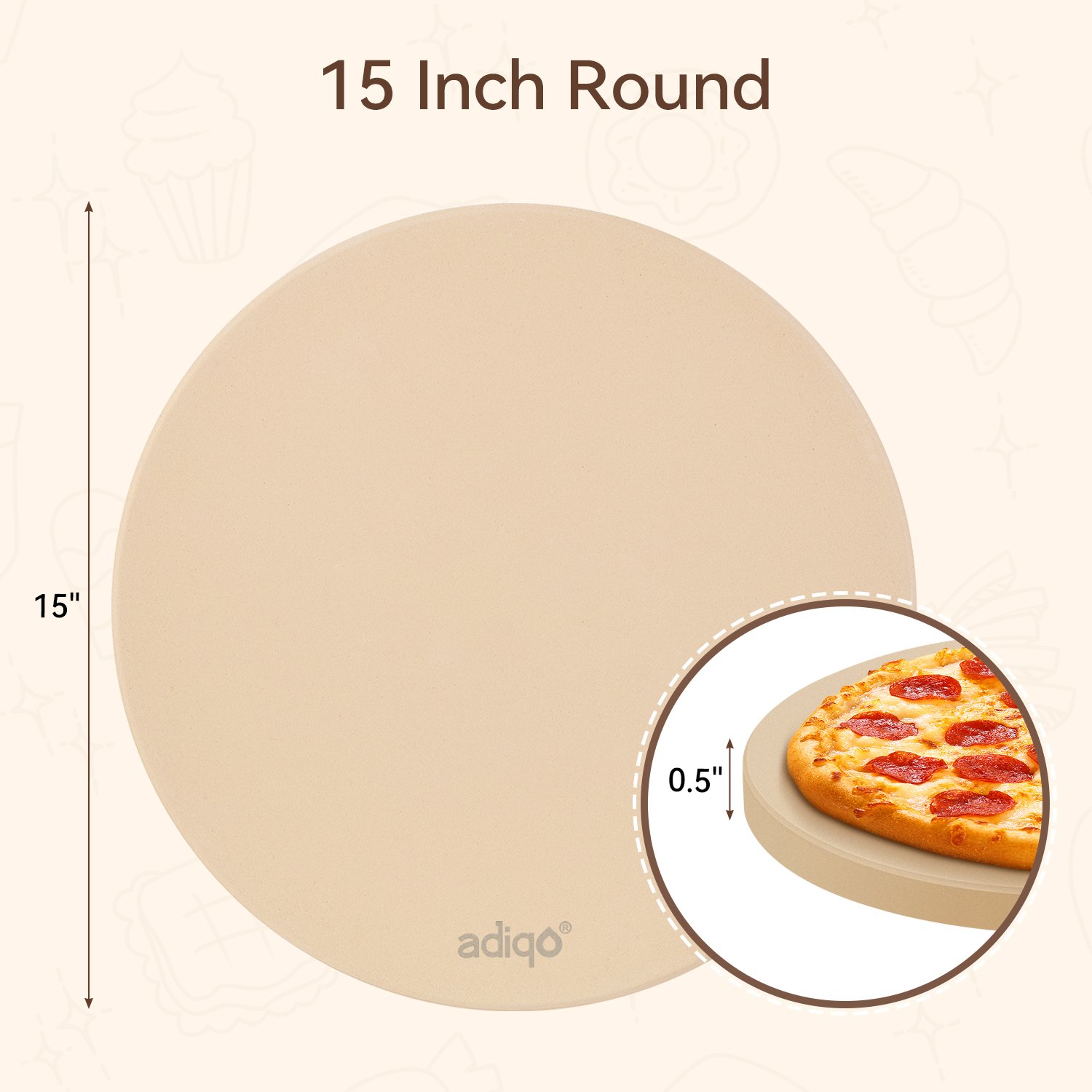 ADIQO 15" Round Food Grade Cordierite Pizza Stone - 图片 2