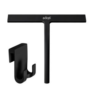 Adiqo All-Purpose 10" Silicone Shower Squeegee for Bathroom, Shower Doors, Mirrors, Window, and Car Glass - 100% Streak Free, Matte Black
