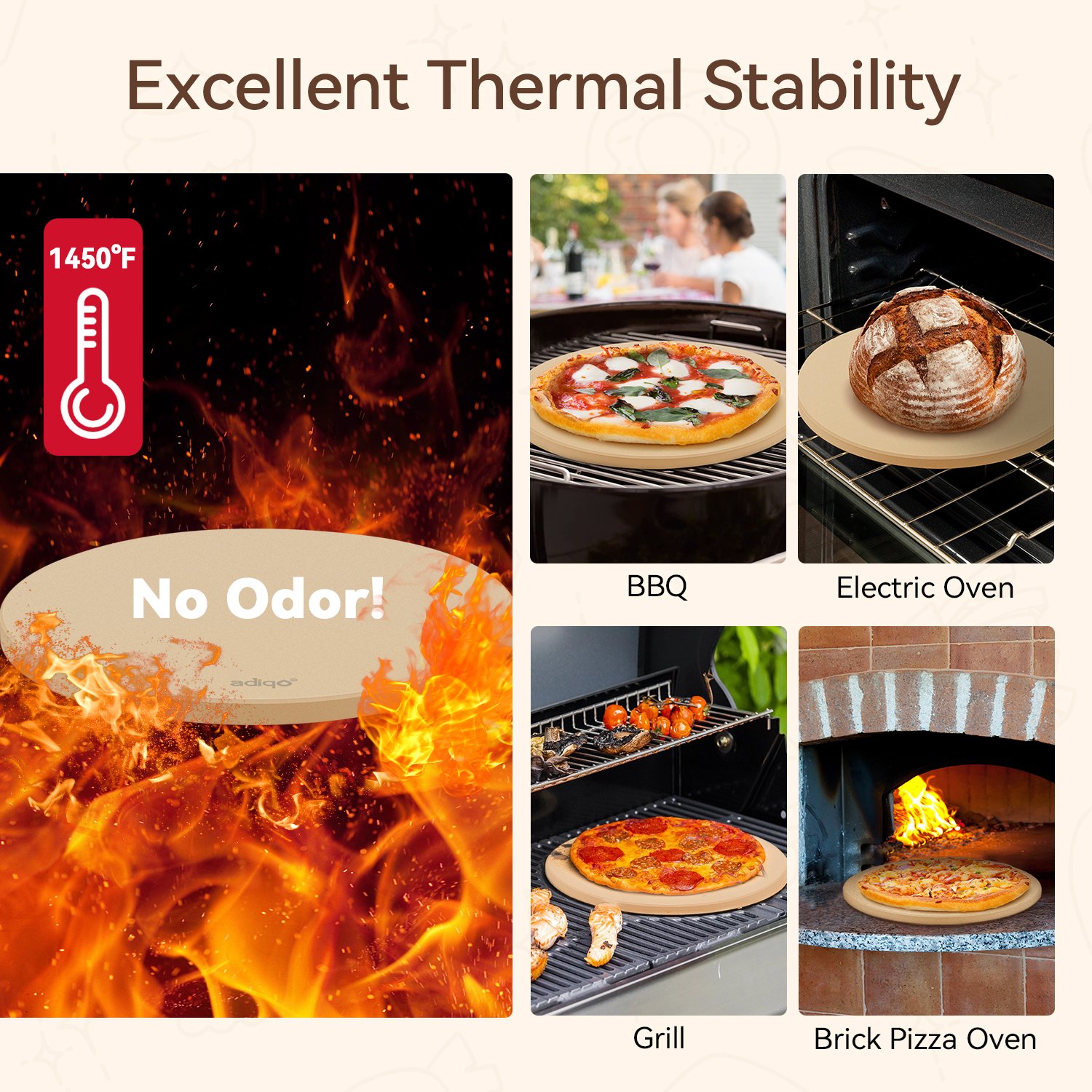 ADIQO 15" Round Food Grade Cordierite Pizza Stone - 图片 4