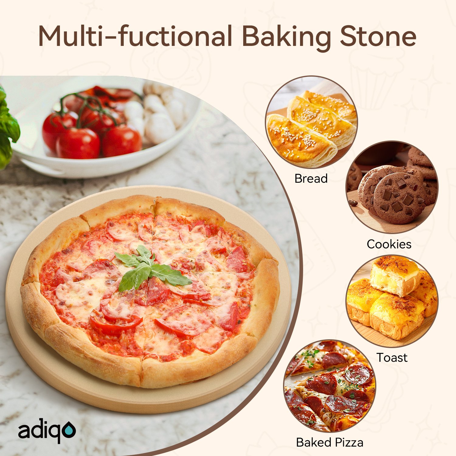 ADIQO 15" Round Food Grade Cordierite Pizza Stone - 图片 6