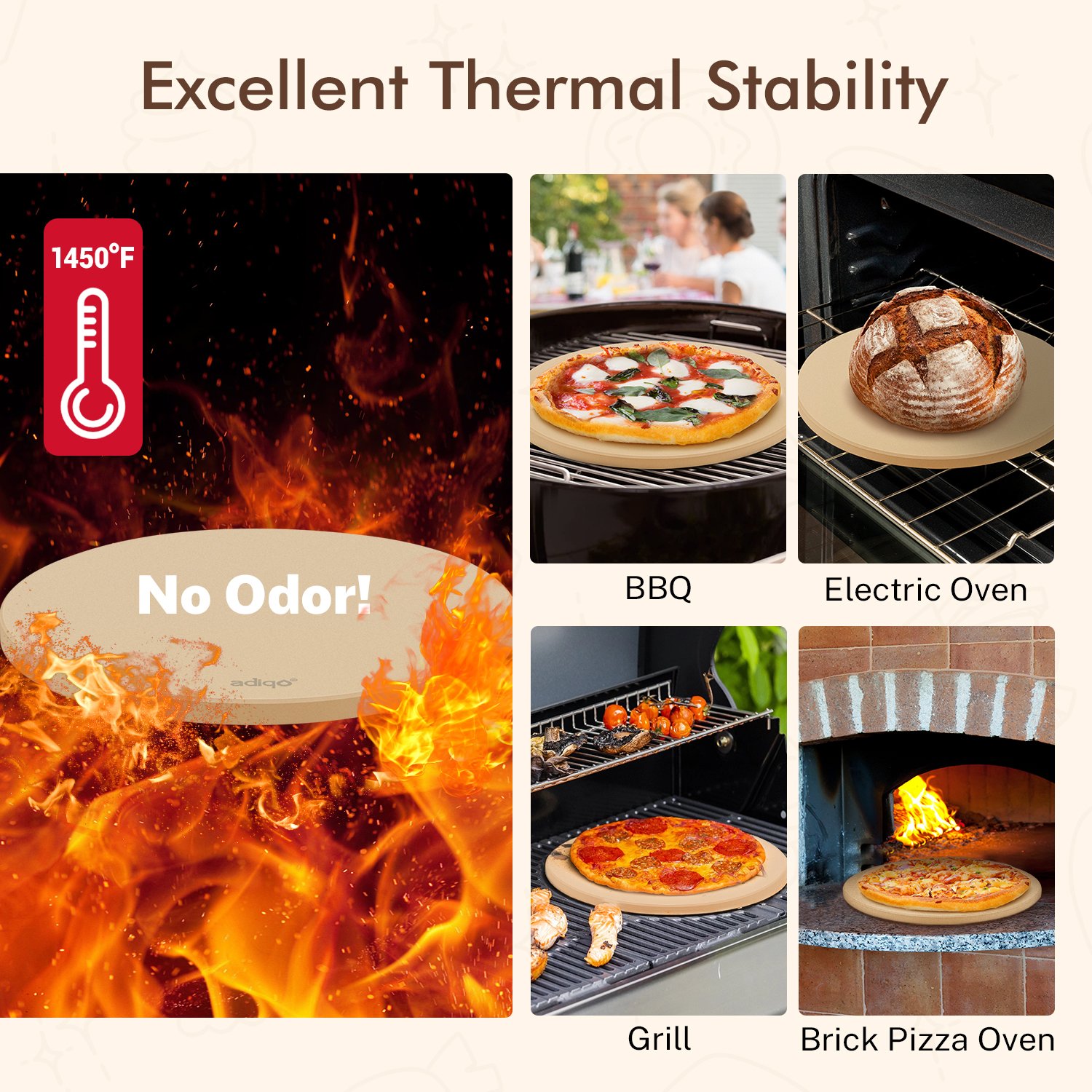 ADIQO 15" Round Food Grade Cordierite Pizza Stone - 图片 6