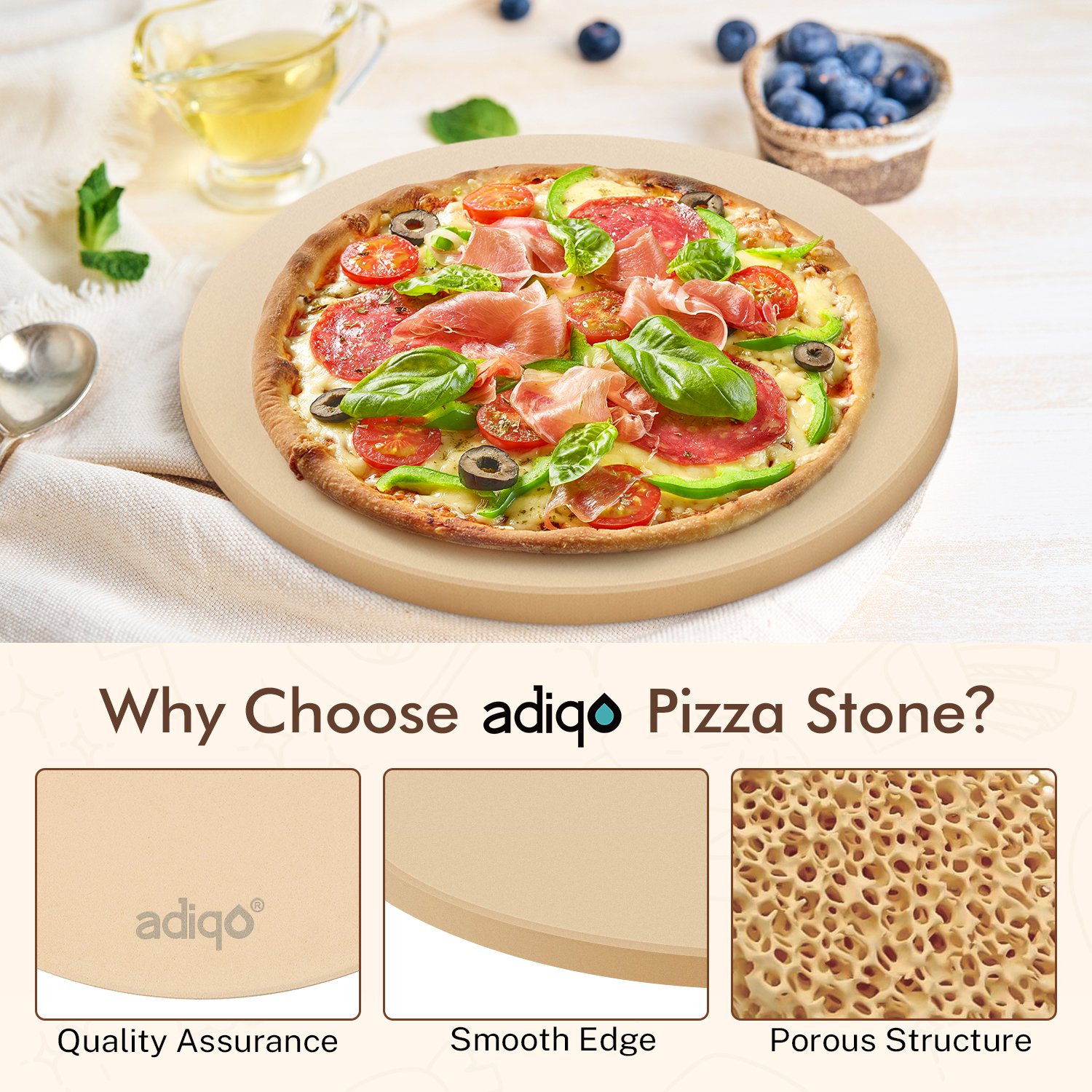 ADIQO 15" Round Food Grade Cordierite Pizza Stone - 图片 4